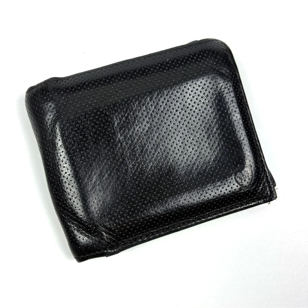 VTG Massimo Dutti BiFold Leather Wallet Perforated Black Sport Driving Snap Coin